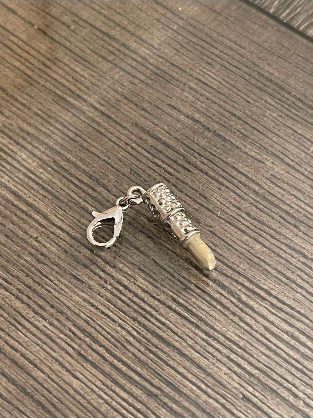 Sparkly Rhinestone Lipstick Clip-On Charm - Silver Tone